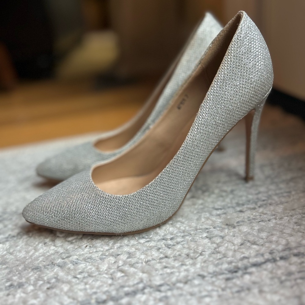 IDIFU Women’s Silver Glitter Formal Stiletto Heels Office Wedding - Picture 3 of 11